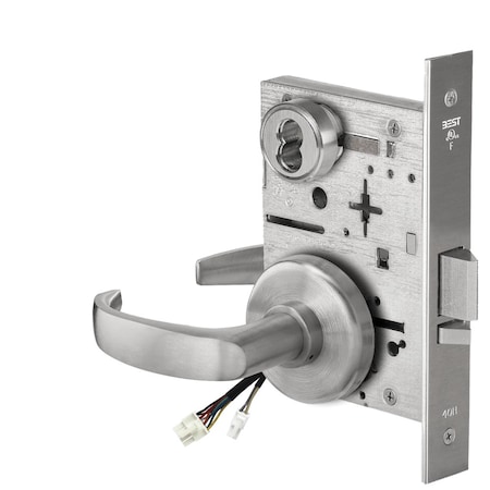 Fail Secure, 12V, Electrified Mortise Lock, 14 Lever, H Rose, Request To Exit, Satin Chrome